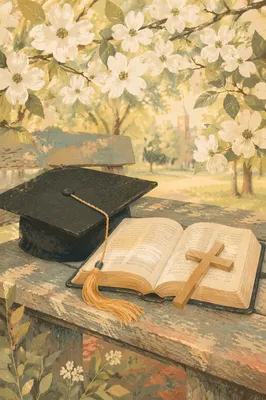 Graduation Cap Bible Cross in Spring Garden