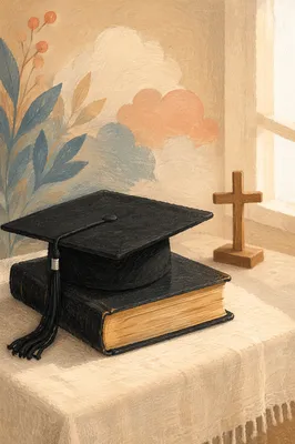 Christian Graduation Cap with Bible and Cross