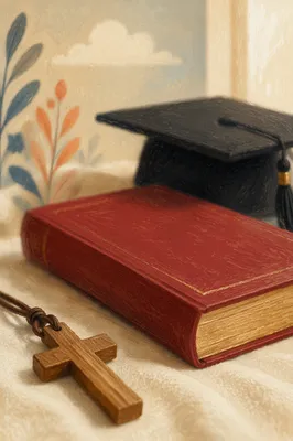 Christian Graduation Cap with Bible and Cross
