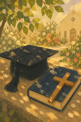 Spring Graduation Cap with Bible and Cross