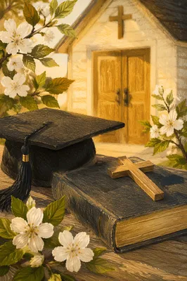 Graduation Cap Bible and Cross at Chapel