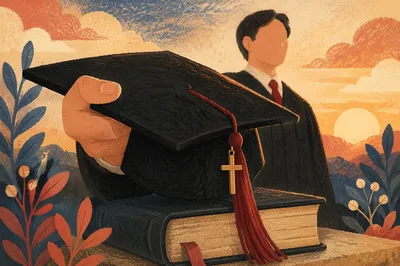Graduation Cap with Bible and Cross