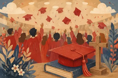 Graduation Cap with Bible and Cross