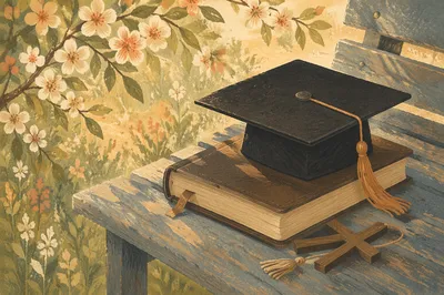 Graduation Cap with Bible and Cross