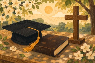 Graduation Cap with Bible and Cross