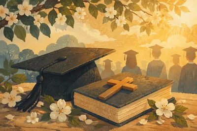 Spring Graduation Cap with Bible and Cross