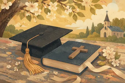 Spring Graduation Cap Bible and Wooden Cross