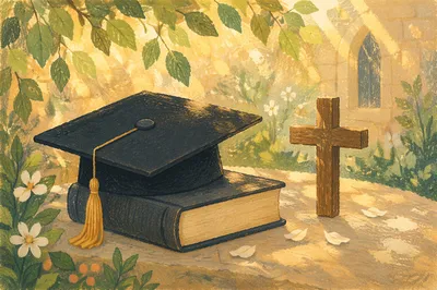 Faithful Graduation Cap in Chapel Garden