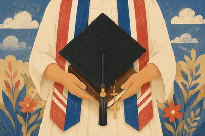 Graduation Cap with Bible and Cross