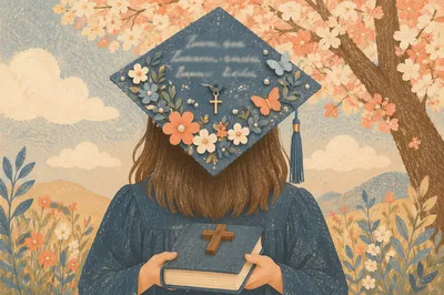 Graduation Cap with Bible and Cross