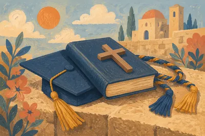 Christian Graduation Cap with Bible and Cross