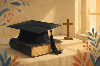 Christian Graduation Cap Bible and Wooden Cross