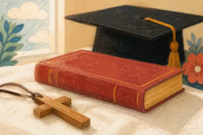 Christian Graduation Cap Bible and Wooden Cross