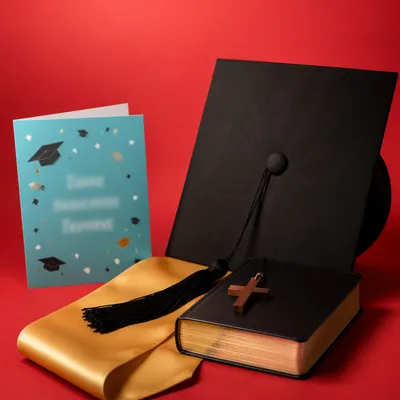 Christian Graduation Cap Bible and Cross Still Life