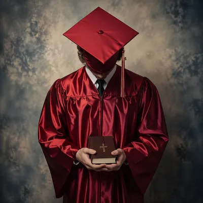 Christian Graduate Holding Bible and Cross