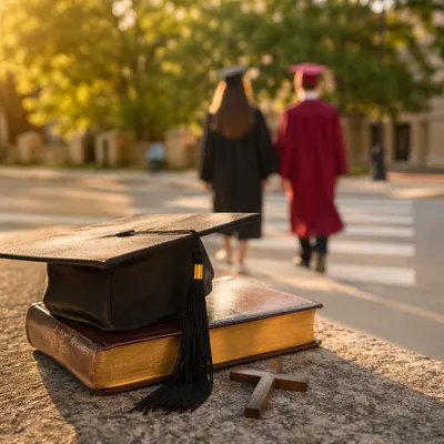 Graduation Cap, Bible, and Cross Still Life