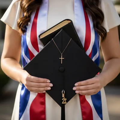 Graduation Cap with Bible and Cross