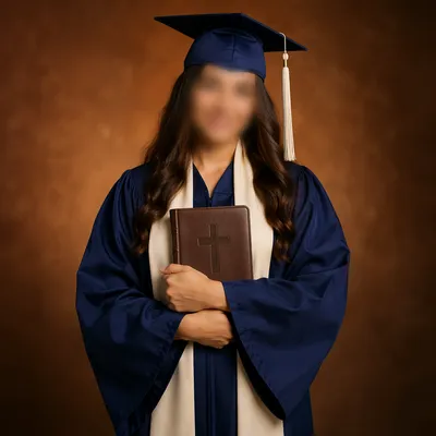 Graduate Holding Bible with Cross Portrait