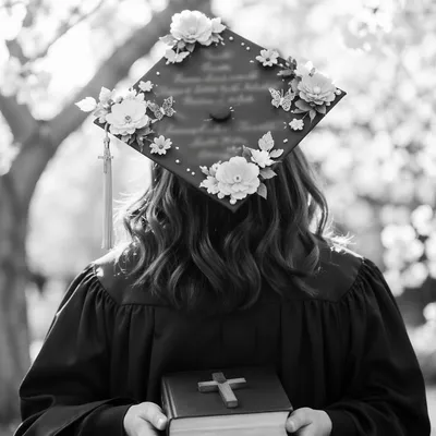 Graduation Cap with Bible and Cross