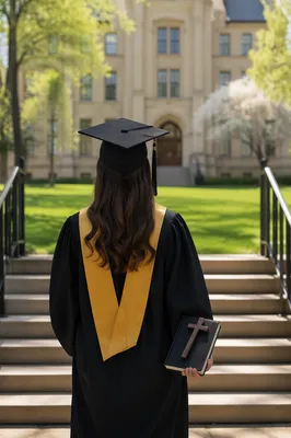 Christian Graduate Holding Bible and Cross