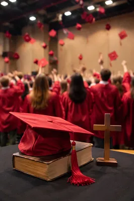 Graduation Cap on Bible with Cross