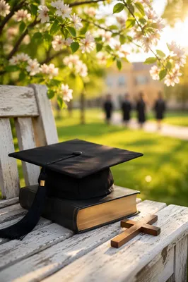 Graduation Cap on Bible with Cross