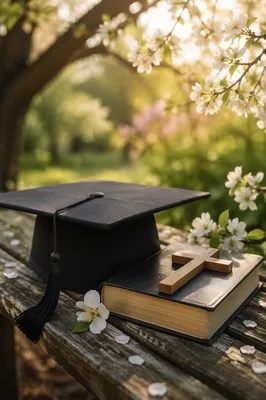 Spring Graduation Cap with Bible and Cross