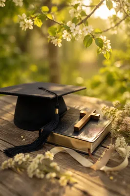 Christian Graduation Cap with Bible and Cross