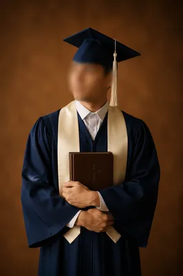 Graduate Holding Bible With Cross Portrait