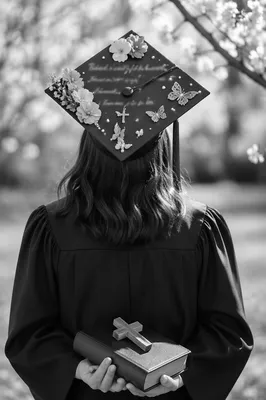 Graduation Cap with Bible and Cross