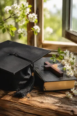 Graduation Cap Bible and Cross Still Life