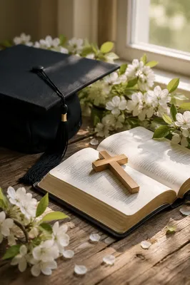 Graduation Cap with Bible and Cross
