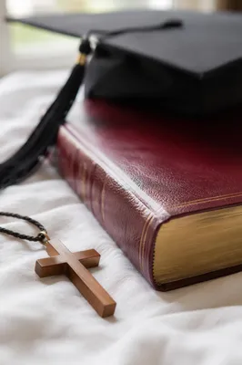 Christian Graduation Cap with Bible and Cross