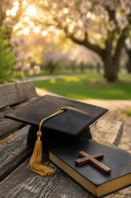 Graduation Cap Bible Cross in Spring Garden