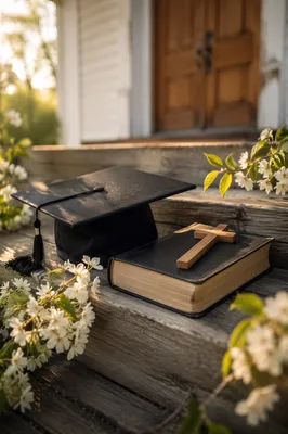 Graduation Cap Bible and Cross at Chapel