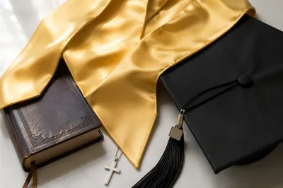 Christian Graduation Cap with Bible and Cross
