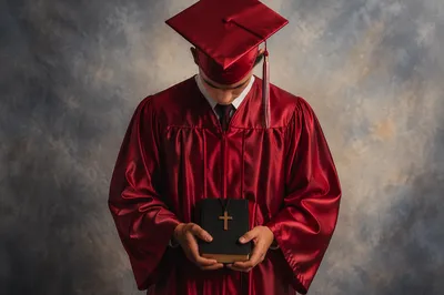 Christian Graduate Holding Bible and Cross