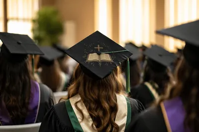 Christian Graduation Cap with Bible and Cross