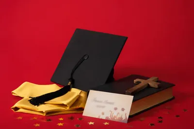 Graduation Cap with Bible and Cross