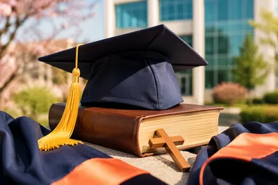 Graduation Cap with Bible and Cross