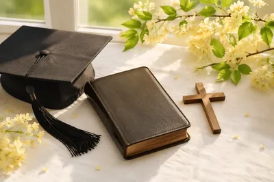 Spring Graduation Cap, Bible and Cross