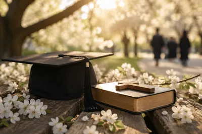 Christian Graduation Cap with Bible and Cross