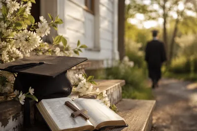 Christian Graduation Cap with Bible and Cross