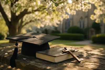 Christian Graduation Cap with Bible and Cross