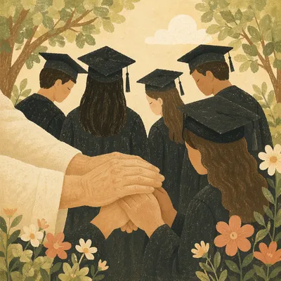 Graduation Sunday Blessing in Spring Courtyard