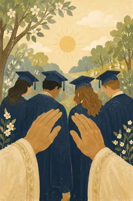 Graduation Sunday Prayer Blessing in Spring Courtyard