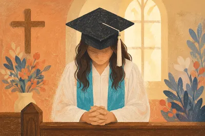Graduate Prayer in Sunlit Chapel