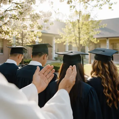 Graduation Sunday Prayer Blessing in Spring Courtyard
