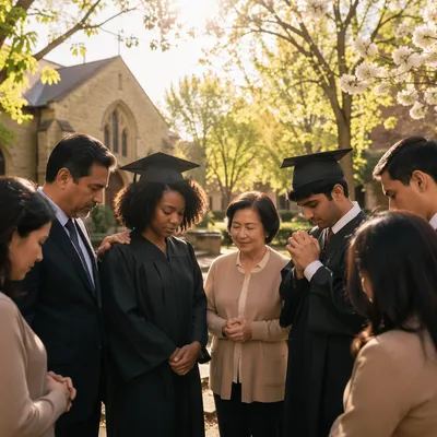 Graduation Sunday Prayer in Church Courtyard