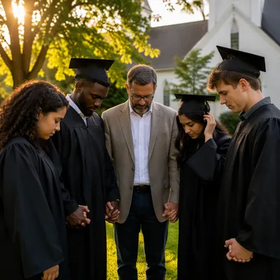 Graduation Sunday Prayer Circle on Church Lawn